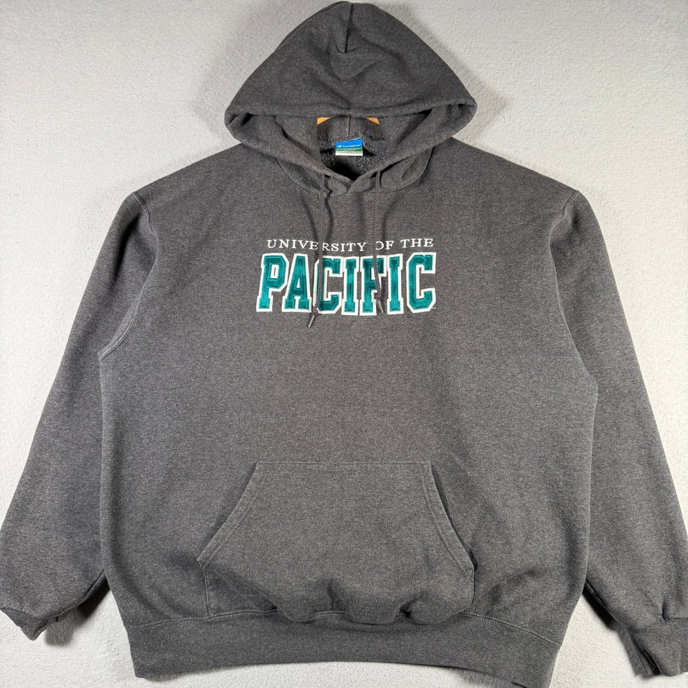Champion University of the Pacific Hoodie Mens XL Gray Eco Fleece Pullover